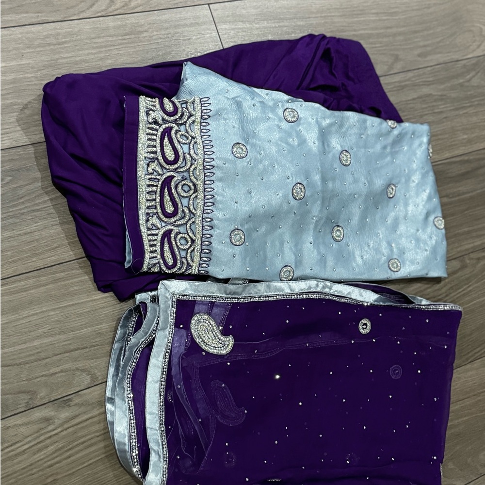 Purple and Light bluish grey Embroidered Indian salwar suit .party wear